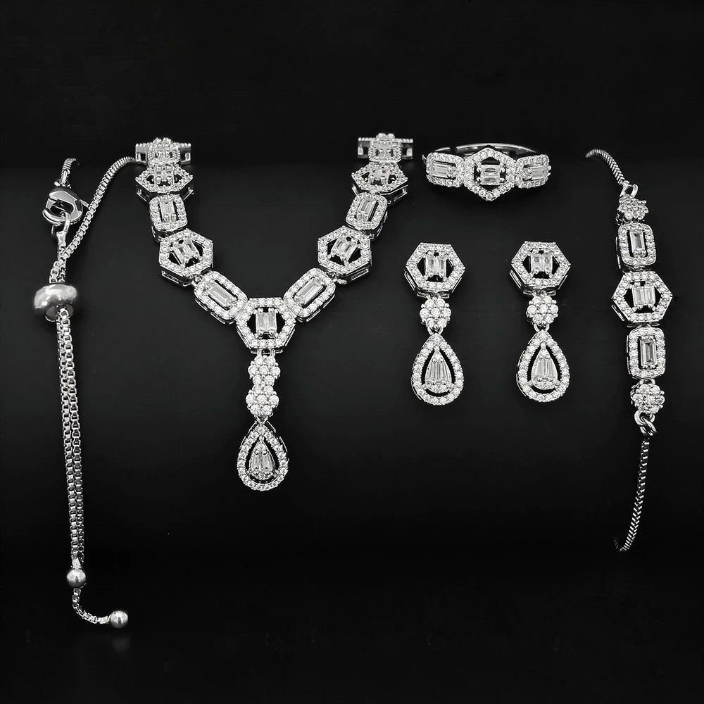 Moonso Luxury Designer Silver Color Jewelry Set for Women Engagement Wedding Anniversary Gift Jewelry E061-R061-S061-X061