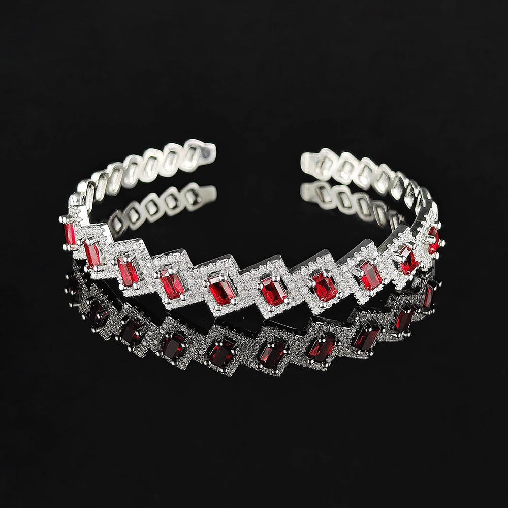 Luxury Round Blue Green Red Color on Hand Open Bracelet Bangle for Women Anniversary Gift Jewelry Wholesale Moonso S6145