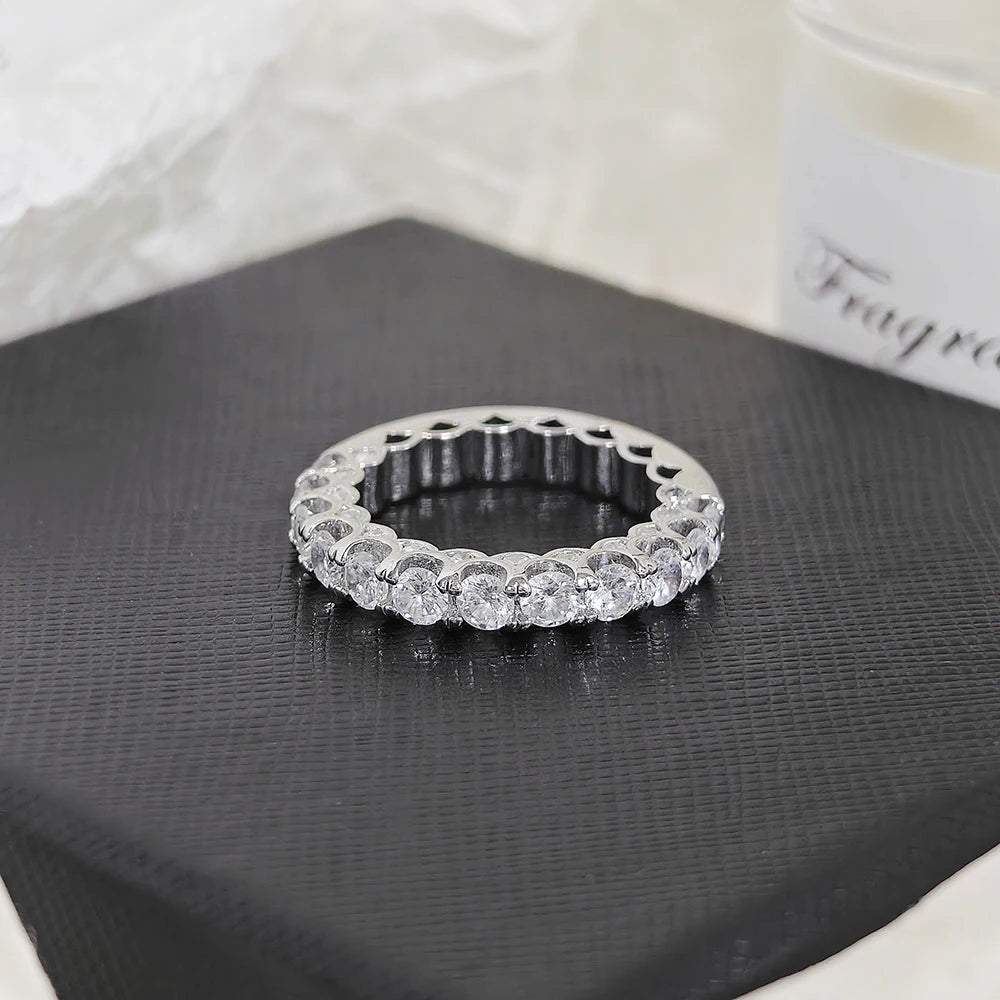 Unique Design Rose Gold Silver Color Round Eternity Band Ring for Women Anniversary Gift Jewelry Wholesale R8447