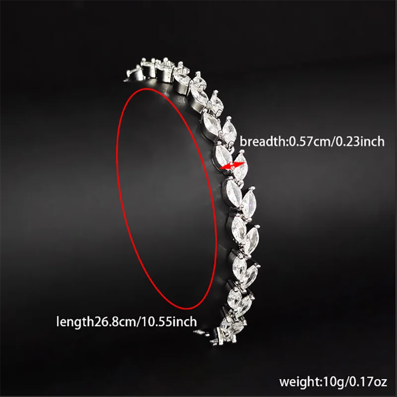Trendy Cubic Zirconia Leaf Bridal Bracelets Bangle for Women White Color Adjustable Bracelet Wedding Jewelry S8482