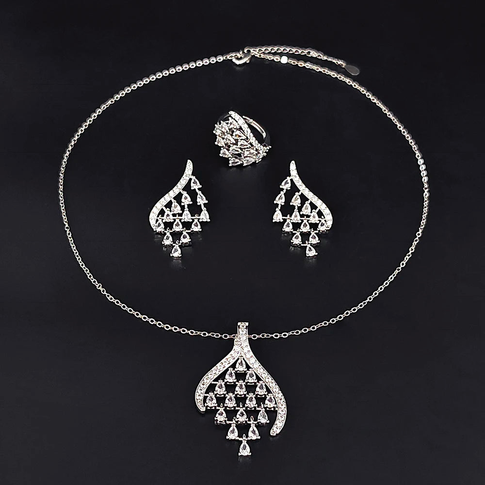 3pcs Per Set Moonso Luxury Pear Silver Color Bride Jewelry Sets for Women Engagement Anniversary Gift Jewelry Wholesale J6826