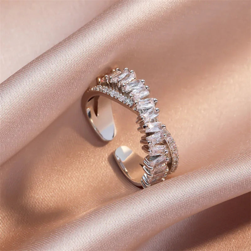 Moonso Luxury Zircon Shiny X Shape Opening Rings for Woman Gothic Finger Jewelry Wedding Party Free Shipping Items R8463