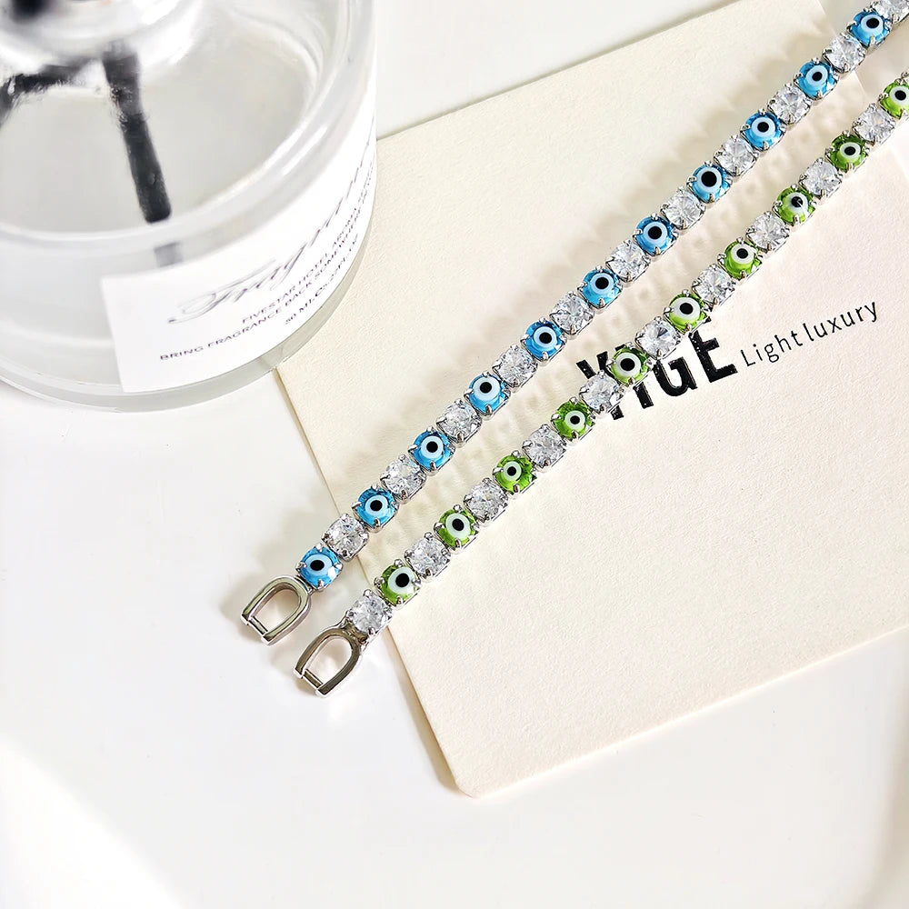 Unique Design 4MM 18CM Trendy Green Blue Color Evil Eye Bracelet Bangle for Women Party Gift Jewelry Free Shipping Items S8480