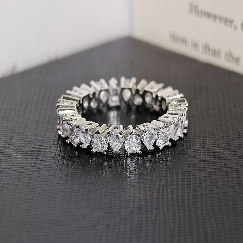 Moonso Trendy Drainage Drip Silver Color Aesthetic Eternity Band Ring for Women Christmas Gift  Jewelry Bulk Sell R7972