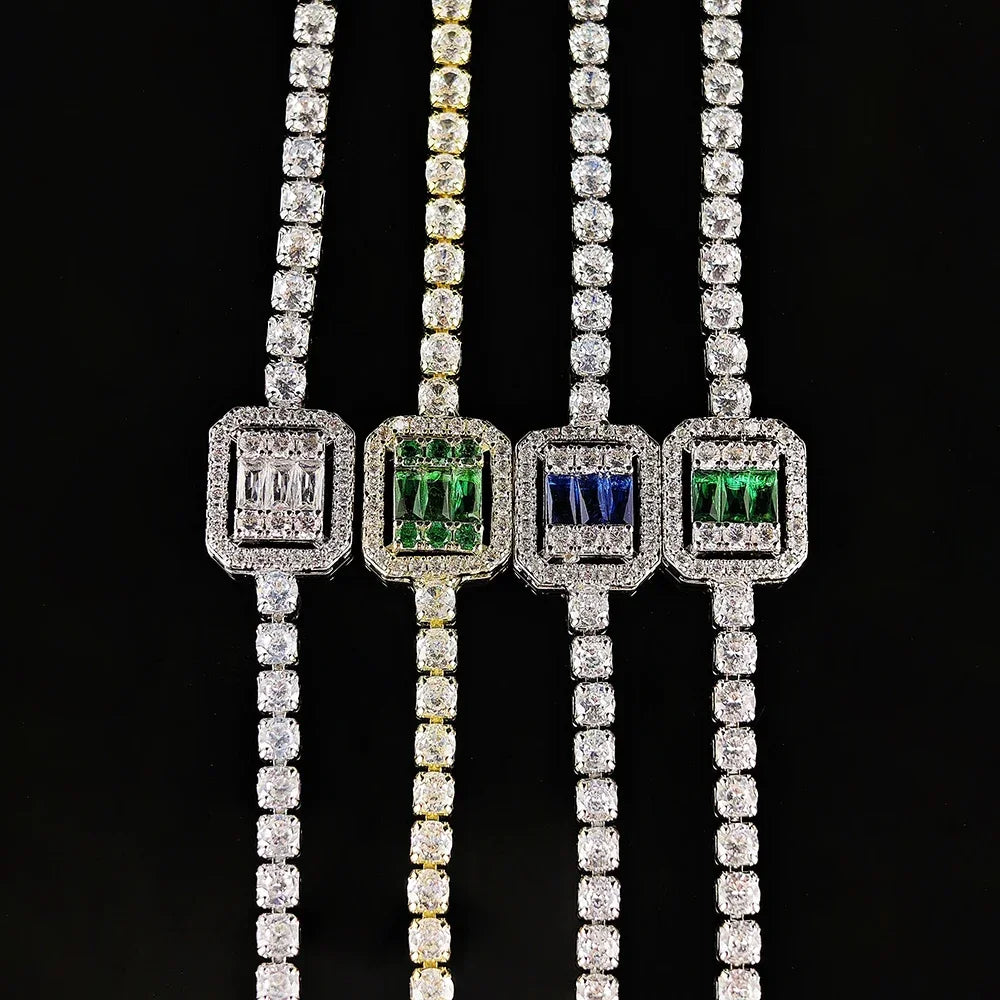 Luxury Green Blue Rectangle Charm Silver Color on Hand Bracelet for Women Wedding Girl Gift Wholesale Free Shipping Items S8151