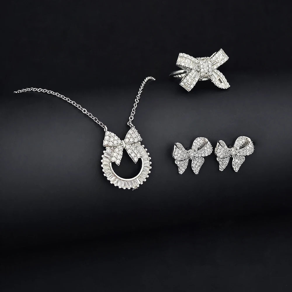 Moonso Trendy Silver Color Romantic Bowknot Bride Jewelry Set for Women Anniversary Gift Jewelry Wholesale E5765-r5461-x6191