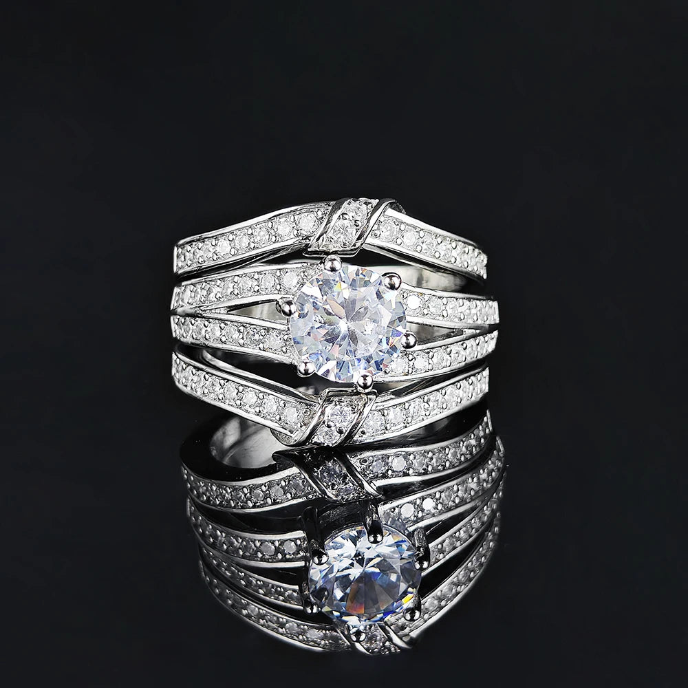 Moonso Trendy Pink Silver Color Engagement Wedding Ring Luxury for Women Anniversary Gift 3pcs Per Set R5863