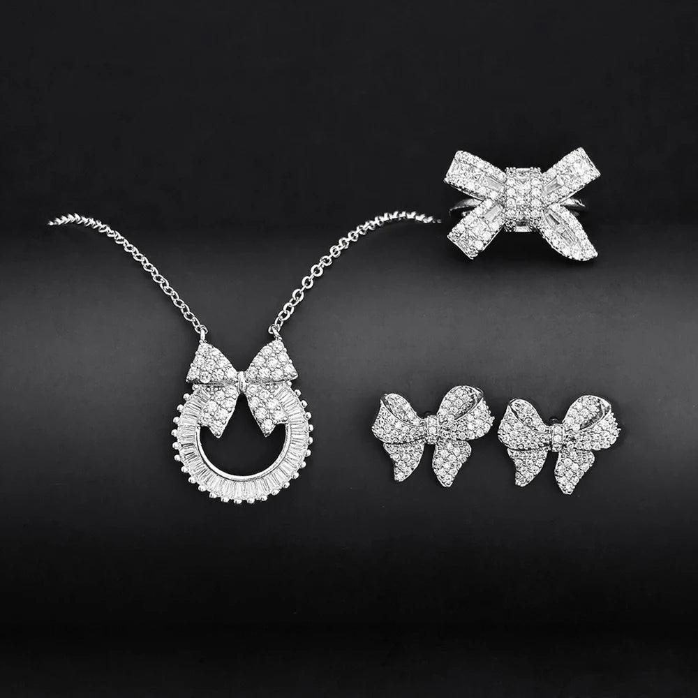 Moonso Trendy Silver Color Romantic Bowknot Bride Jewelry Set for Women Anniversary Gift Jewelry Wholesale E5765-r5461-x6191
