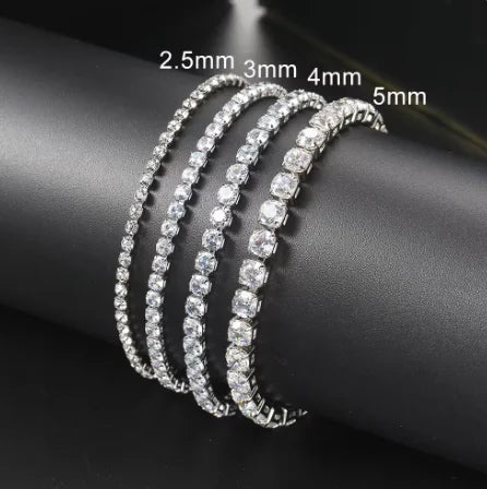 Silver Color 2.5/3/4/5mm Tennis Bracelet for Women Men Dazzling Crystal Hand Chain Wedding Gift Punk Fashion Jewelry S5650