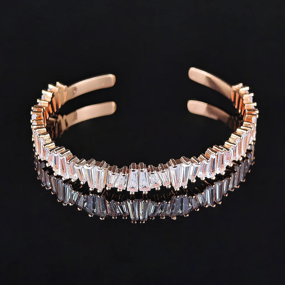 Luxury Rose Gold Silver Color on Hand Bracelet Bangle for Women Adjustable Anniversary Gift Jewelry Free Shipping Items S5213