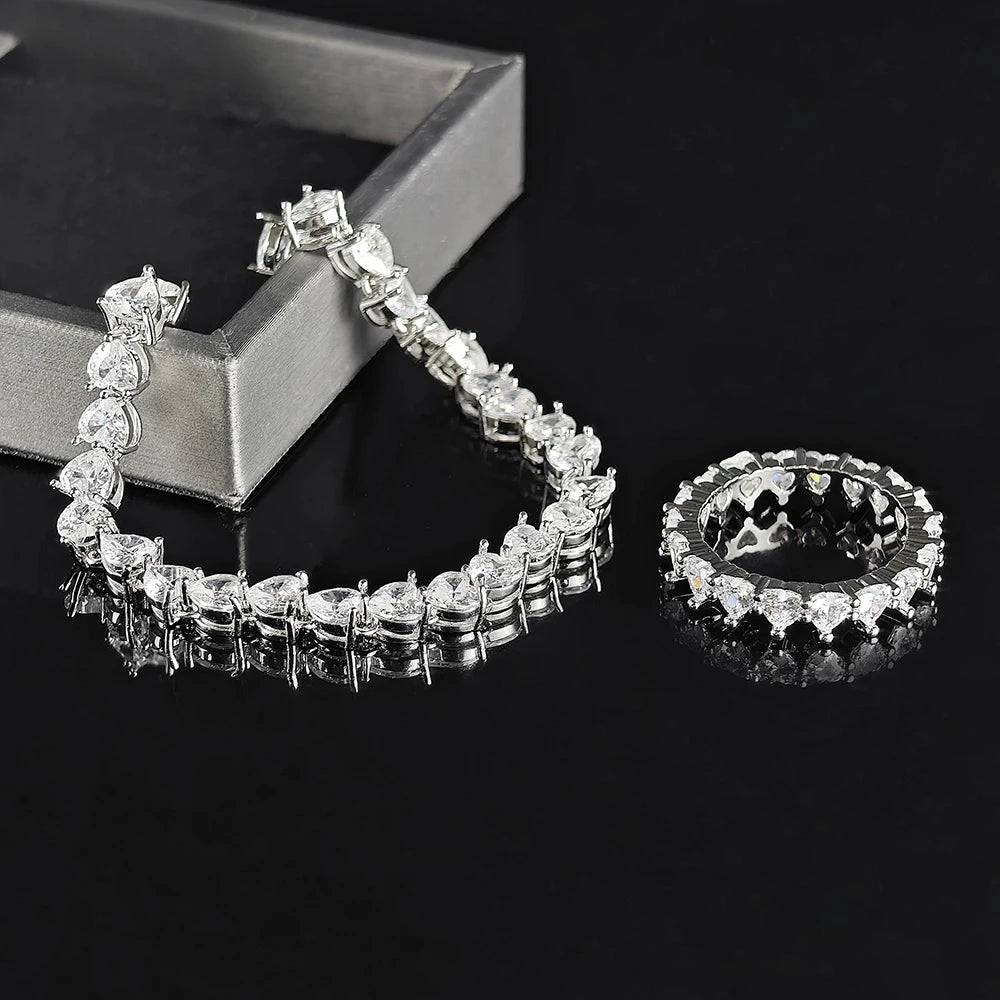 Moonso Trendy Heart Silver Color Cute Ring Bracelet Jewelry Set for Girl Lovers Love Party Gift Jewelry Wholesale R4578-s7982
