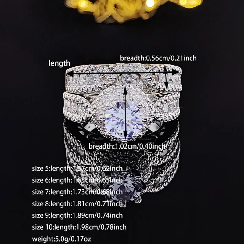 Luxury Designer Halo Gold Silver Color Bride Wedding Ring Set for Women Lady Anniversary Gift Drop Shipping Moonso R5080