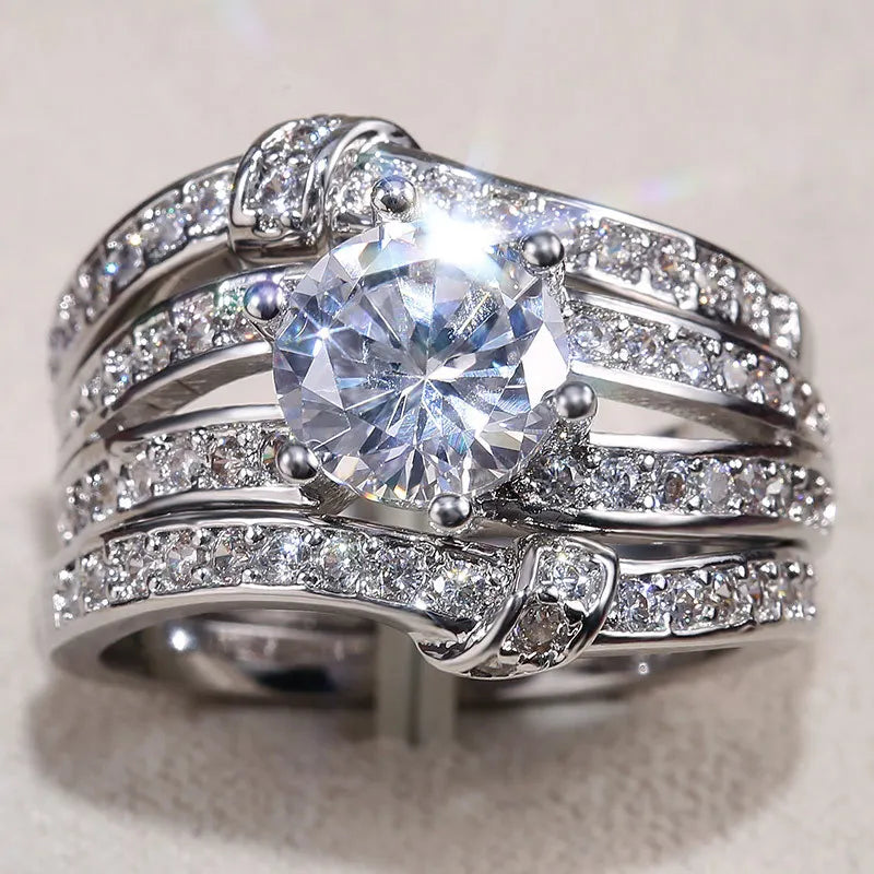 Moonso Trendy Pink Silver Color Engagement Wedding Ring Luxury for Women Anniversary Gift 3pcs Per Set R5863