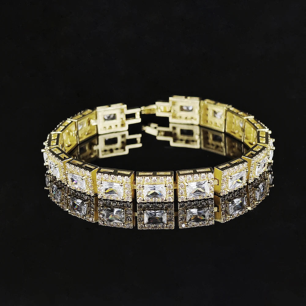 Moonso 18CM Luxury Rectangle Gold Green Silver Color on Hand Bracelet Bangle for Women Anniversary Gift Jewelry Bulk Sell S5779