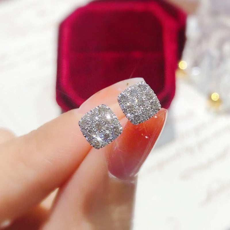 Moonso Trendy Silver Color Square-shaped Stud Earrings for Women Jewelry Wholesale Free Items Gift E8119-E8128