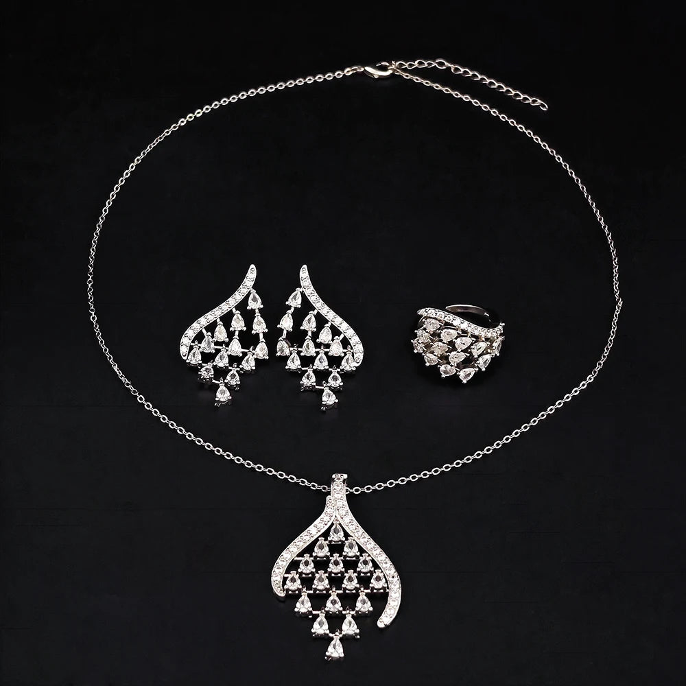 3pcs Per Set Moonso Luxury Pear Silver Color Bride Jewelry Sets for Women Engagement Anniversary Gift Jewelry Wholesale J6826