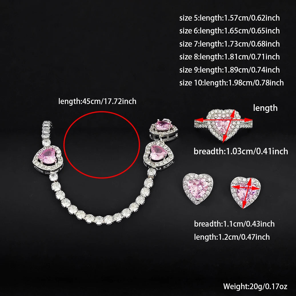 Moonso Unique Design Pink Heart Bride Jewelry Set for Women Valentine's Day Gift Jewelry Wholesale Bulk Sell E6044-r4599-x8300