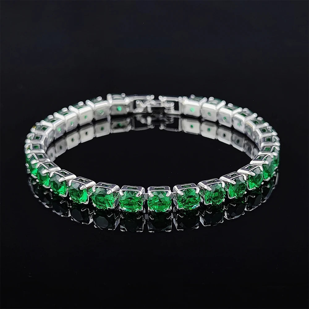 2024 New Arrival 4mm Luxury Round Silver Green Multi Color on Hand Bracelet Bangle for Women Anniversary Gift Jewelry S5787