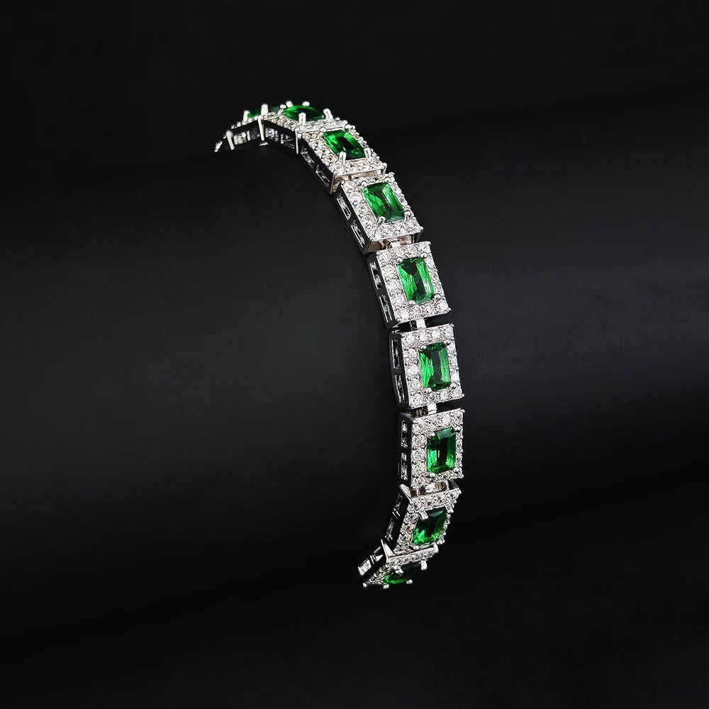 Moonso 18CM Luxury Rectangle Gold Green Silver Color on Hand Bracelet Bangle for Women Anniversary Gift Jewelry Bulk Sell S5779