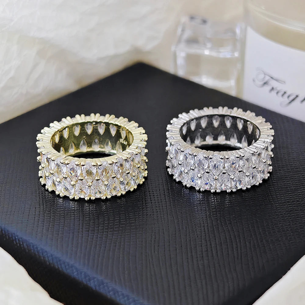 Moonso Trendy Double Drainage Drip Silver Color Aesthetic Eternity Band Ring for Women Christmas Gift Jewelry Bulk Sell R5936