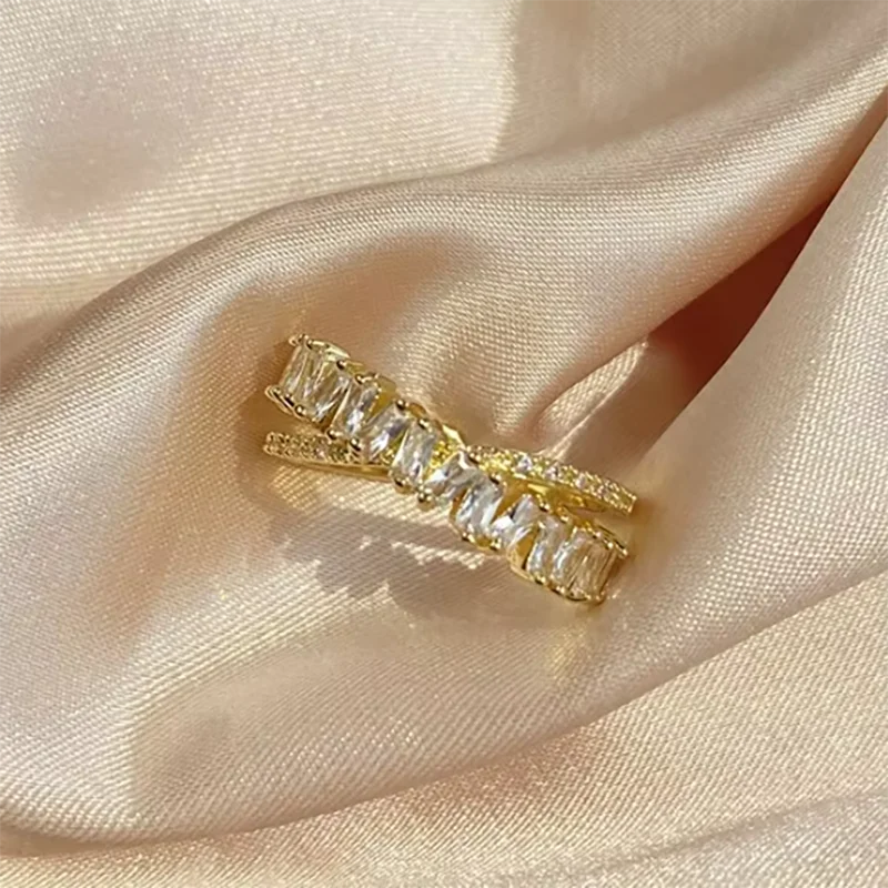 Moonso Luxury Zircon Shiny X Shape Opening Rings for Woman Gothic Finger Jewelry Wedding Party Free Shipping Items R8463