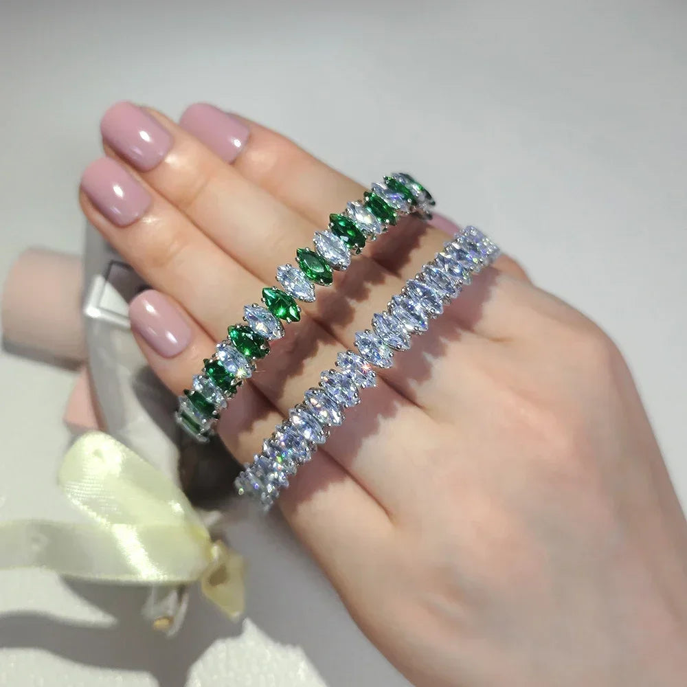 Moonso Arrival Unique Design White Green Color  Marquise Bracelet Bangle for Women  Valentine's Day Gift Jewelry S8250