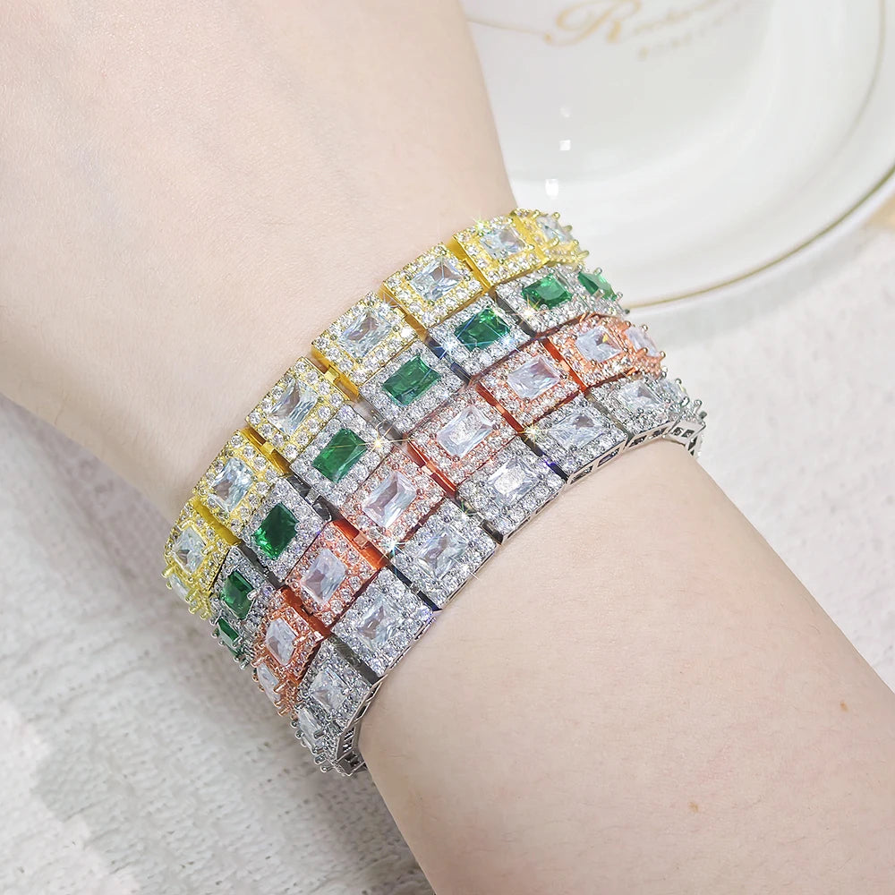 Moonso 18CM Luxury Rectangle Gold Green Silver Color on Hand Bracelet Bangle for Women Anniversary Gift Jewelry Bulk Sell S5779