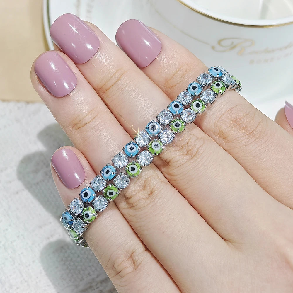 Unique Design 4MM 18CM Trendy Green Blue Color Evil Eye Bracelet Bangle for Women Party Gift Jewelry Free Shipping Items S8480