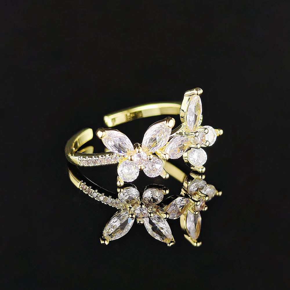 Moonso Arrival Fashion Unique Design Gold Silver Color Butterfly Fashion Ring for Women Valentine's Day Gift Jewelry R8401