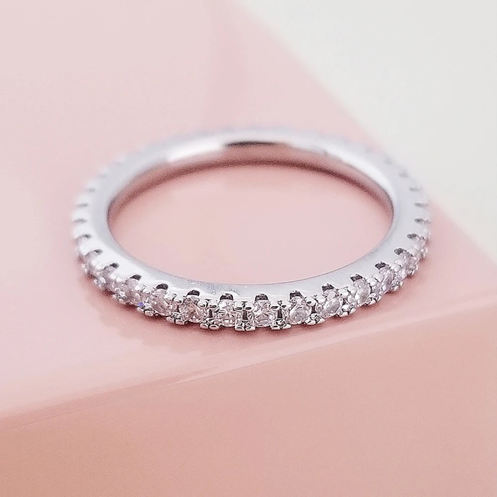 1.75mm Cz Trendy Silver Color Aesthetic Cz Stackable Ring Eternity Band for Women Gift for Friend Jewelry R7026