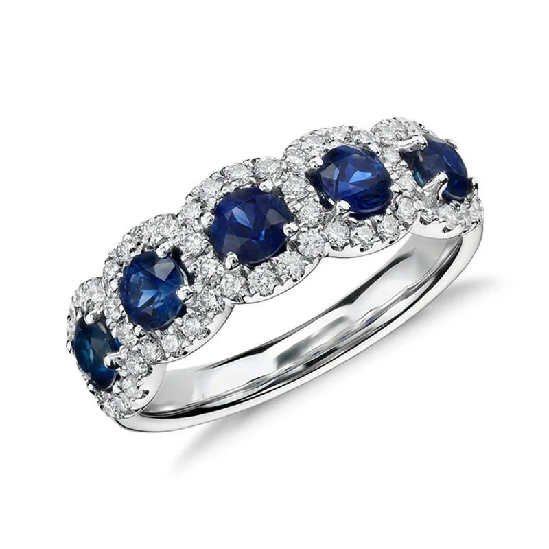 Classic Blue Color Round Eternity Band Ring for Women Party Gift Jewelry Wholesale Free Shipping Items R8464