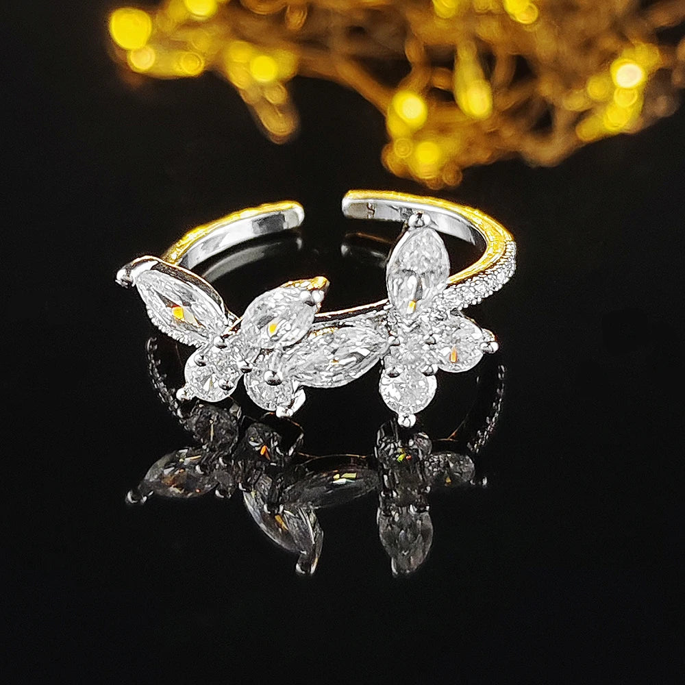 Moonso Arrival Fashion Unique Design Gold Silver Color Butterfly Fashion Ring for Women Valentine's Day Gift Jewelry R8401