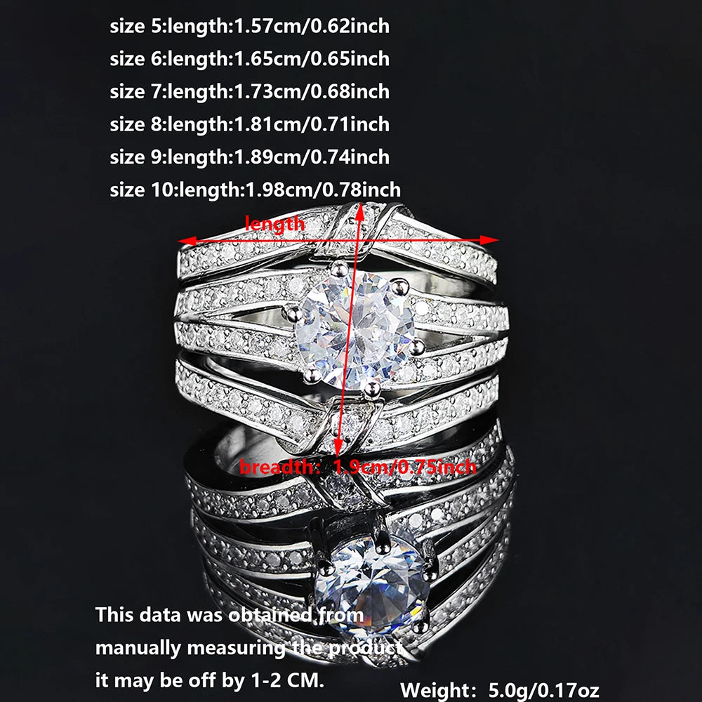 Moonso Trendy Pink Silver Color Engagement Wedding Ring Luxury for Women Anniversary Gift 3pcs Per Set R5863