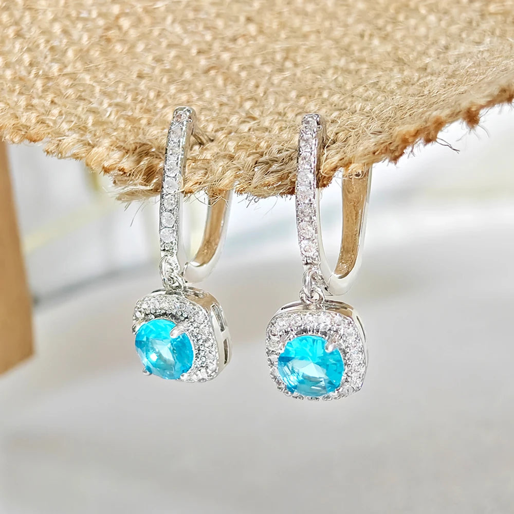 New Trendy Square Shape Drop Earrings Brilliant Bridal Engagement Wedding Jewelry Elegant Female Dangle Earring Nice Gift E6480