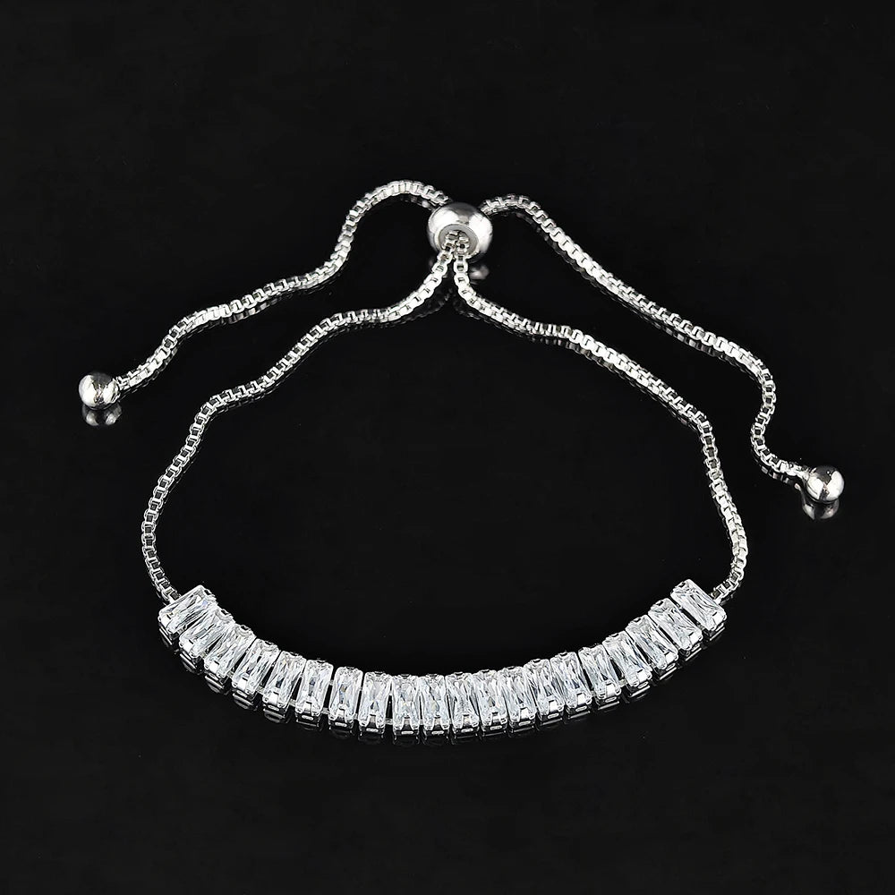 Moonso Luxury Rectangle Green Blue Silver Color Bracelet Bangle for Women Anniversary Gift Jewelry Free Shipping Items S6099