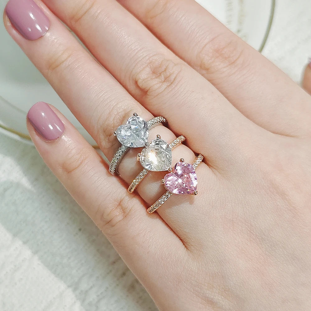 Moonso Unique Design Rosegold Silver Color Heart Shape Promise Ring for Girl Lovers Love Party Gift Free Shipping Items R4597