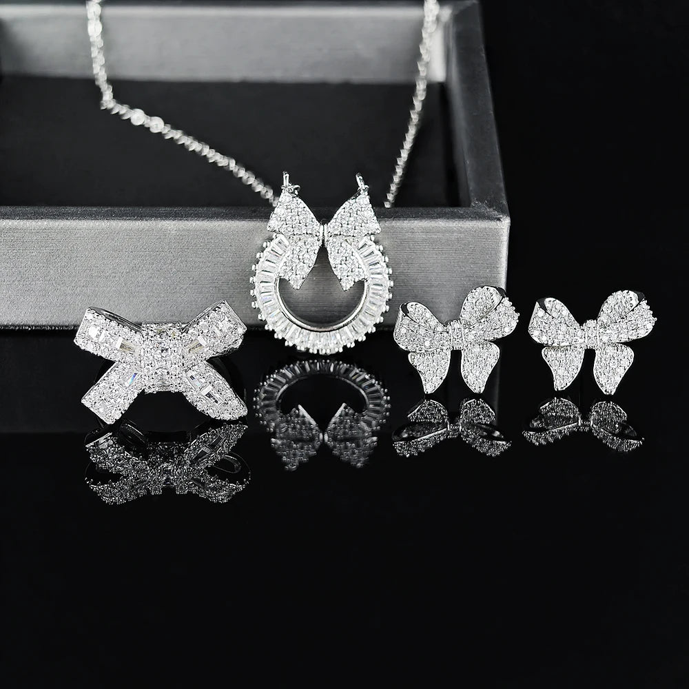 Moonso Trendy Silver Color Romantic Bowknot Bride Jewelry Set for Women Anniversary Gift Jewelry Wholesale E5765-r5461-x6191