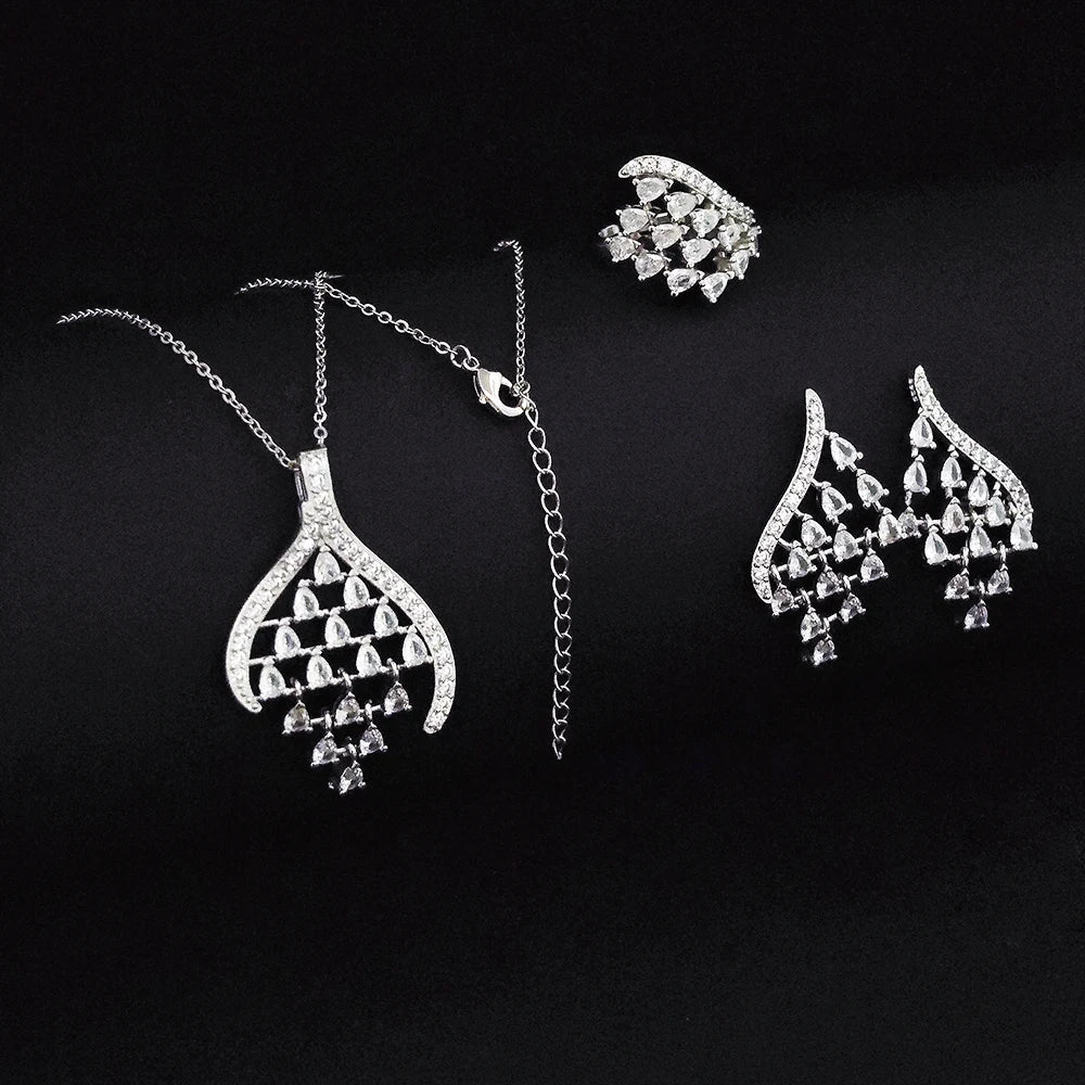 3pcs Per Set Moonso Luxury Pear Silver Color Bride Jewelry Sets for Women Engagement Anniversary Gift Jewelry Wholesale J6826