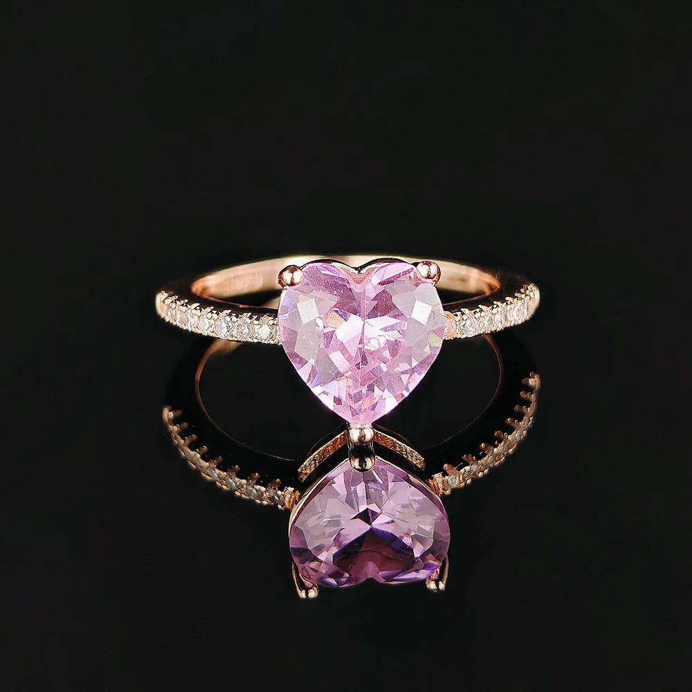 Moonso Unique Design Rosegold Silver Color Heart Shape Promise Ring for Girl Lovers Love Party Gift Free Shipping Items R4597