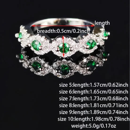 Rose Gold Silver Color Aesthetic Green Zircon Eternity Wedding Band Rings for Women Anniversary Gift Christmas Brand R6318