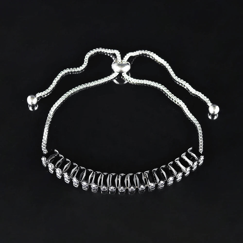 Moonso Luxury Rectangle Green Blue Silver Color Bracelet Bangle for Women Anniversary Gift Jewelry Free Shipping Items S6099