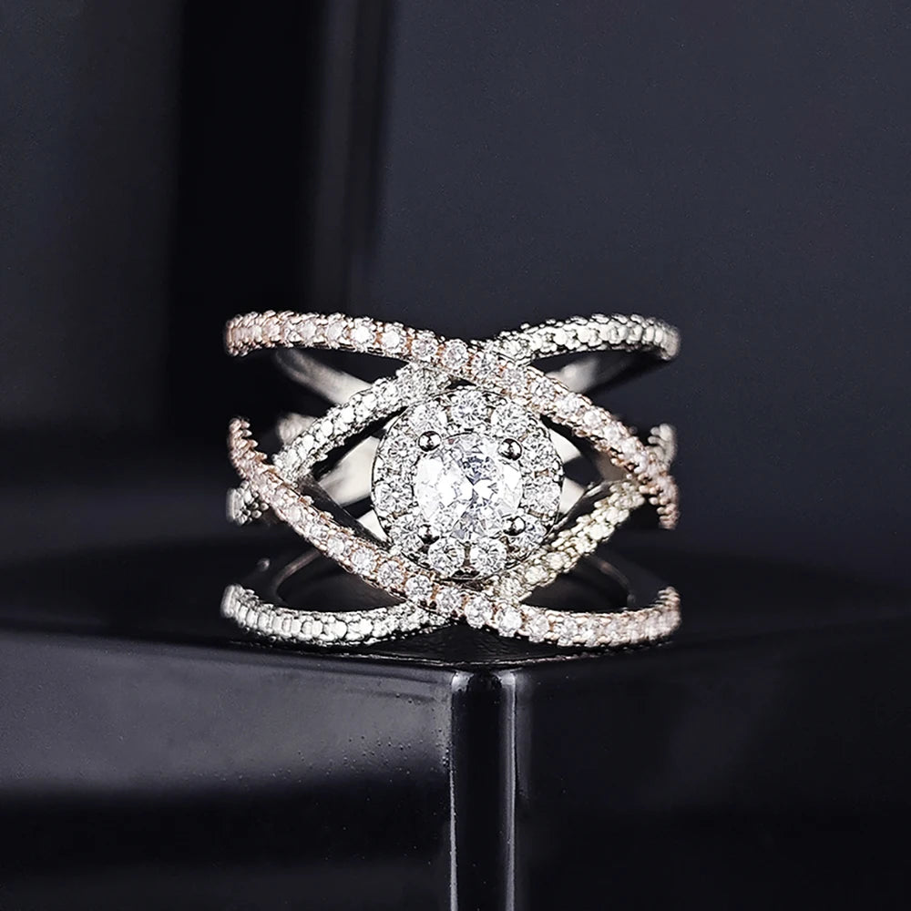 Moonso Trendy Rose Gold Silver Color Fashion Ring Luxury for Women Party Gift Wholesale Brand Jewelry R5000