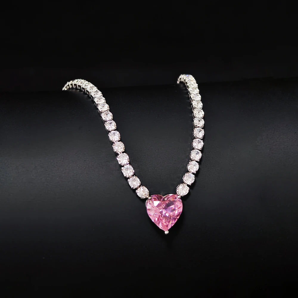 Moonso Luxury Pink Color Jewelry Set Heart Necklace Ring for Women Lady Anniversary Gift Jewelry Wholesale R8107-X8320