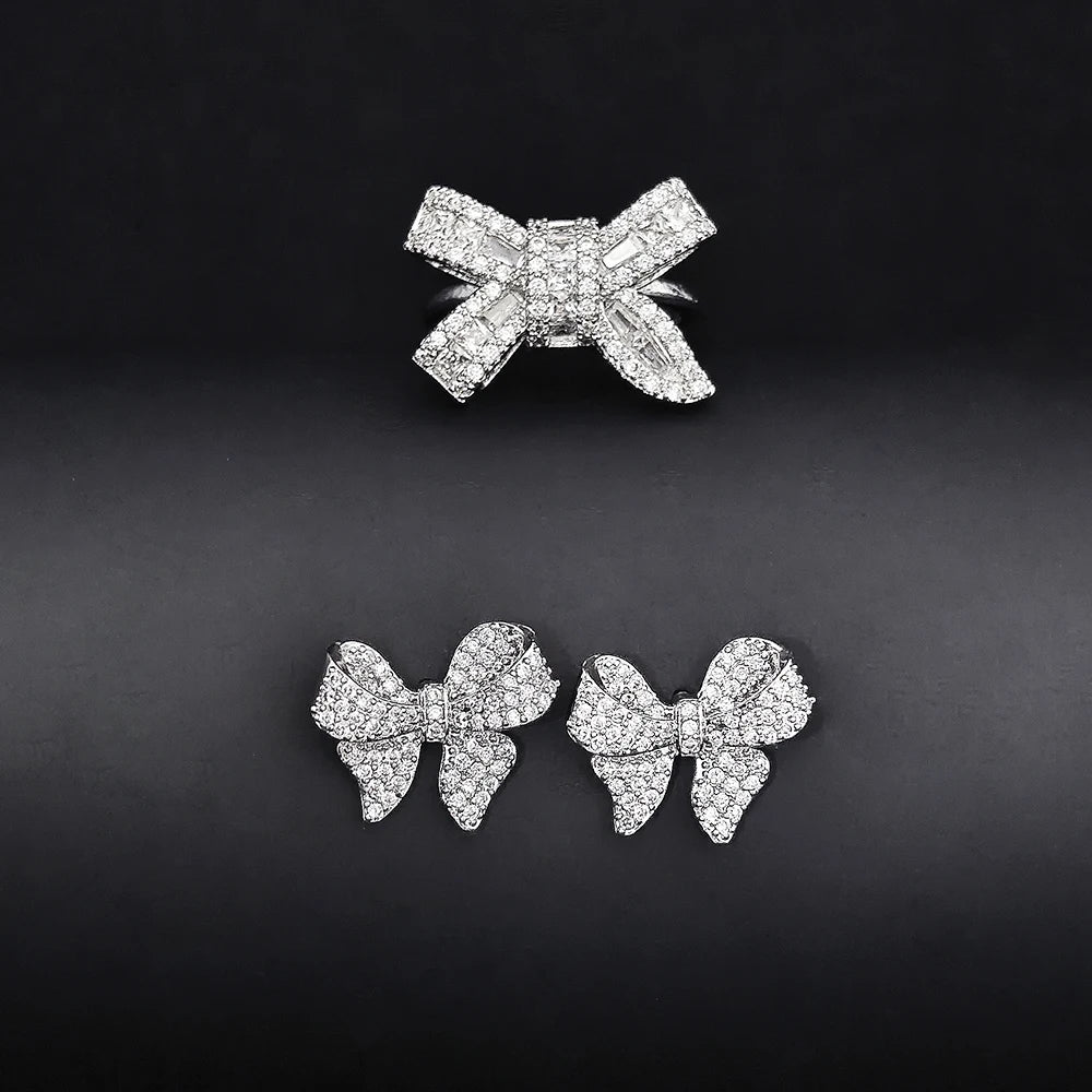 Moonso Trendy Silver Color Romantic Bowknot Bride Jewelry Set for Women Anniversary Gift Jewelry Wholesale E5765-r5461-x6191