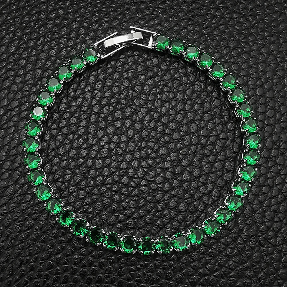 2024 New Arrival 4mm Luxury Round Silver Green Multi Color on Hand Bracelet Bangle for Women Anniversary Gift Jewelry S5787