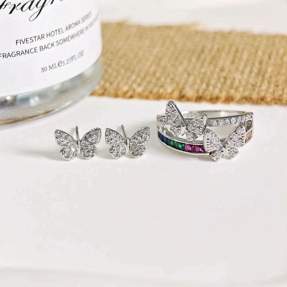 Moonso Products Trendy Butterfly Multi Silver Color Fashion Jewelry Set for Women Party Gift Jewelry Wholesale E6863-r7413