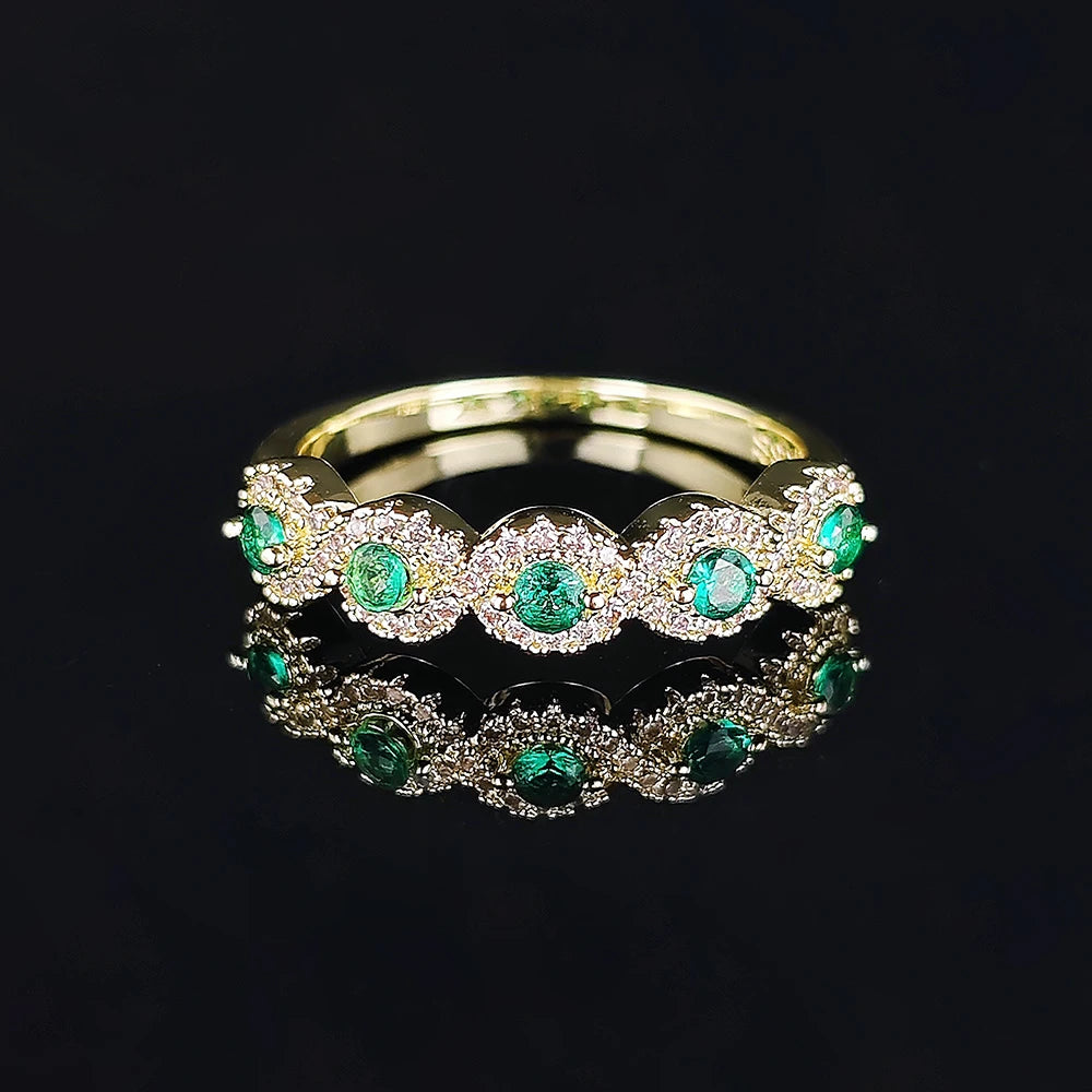 Rose Gold Silver Color Aesthetic Green Zircon Eternity Wedding Band Rings for Women Anniversary Gift Christmas Brand R6318