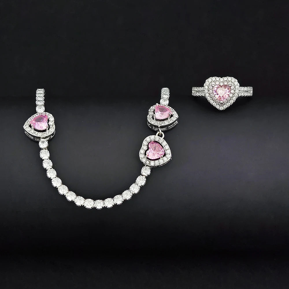 Moonso Unique Design Pink Heart Bride Jewelry Set for Women Valentine's Day Gift Jewelry Wholesale Bulk Sell E6044-r4599-x8300