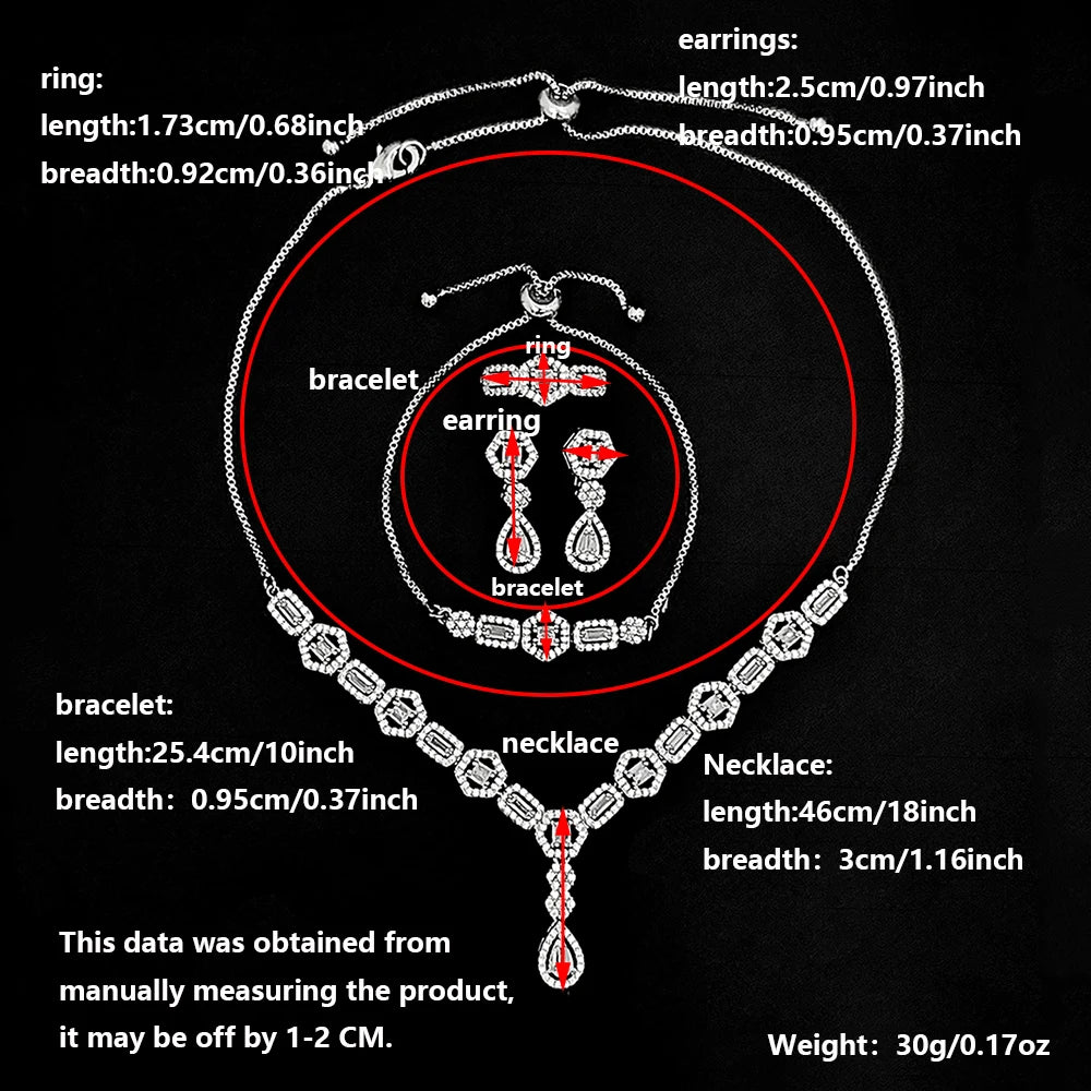 Moonso Luxury Designer Silver Color Jewelry Set for Women Engagement Wedding Anniversary Gift Jewelry E061-R061-S061-X061