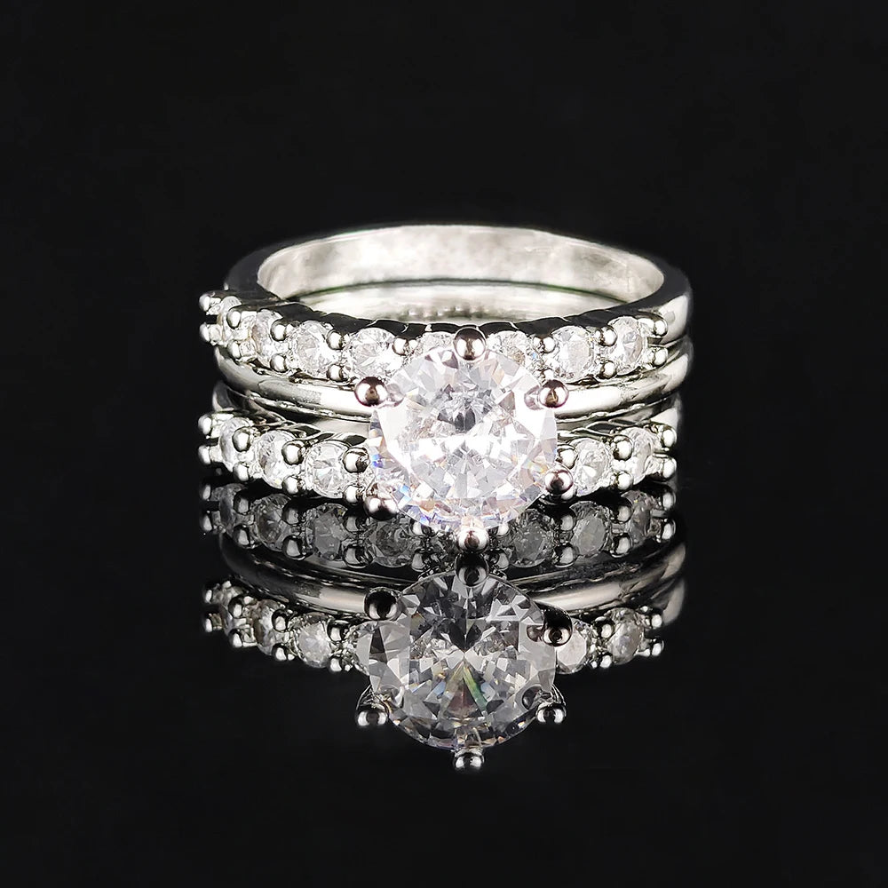 Moonso Arrival Wedding Ring Sets for Women Luxury Paved Brilliant 3Pcs Crystal Jewelry Wholesale Free Items Gift R4339-2xR4324